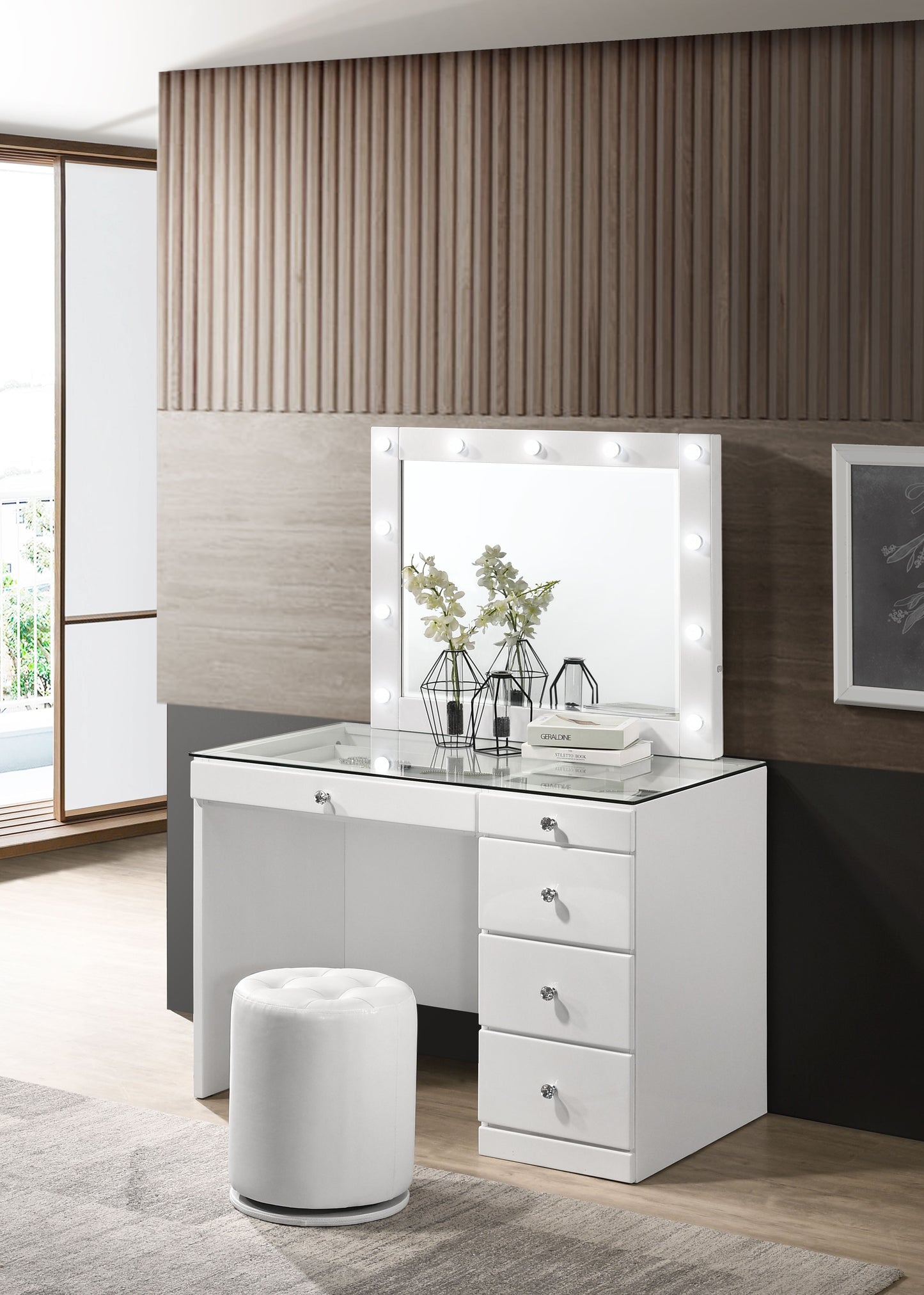 Morgan - Vanity Desk With Glass Top And Led Mirror